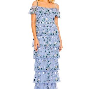 Mac Duggal Tiered Bead-Embellished Gown Blue, Size 2